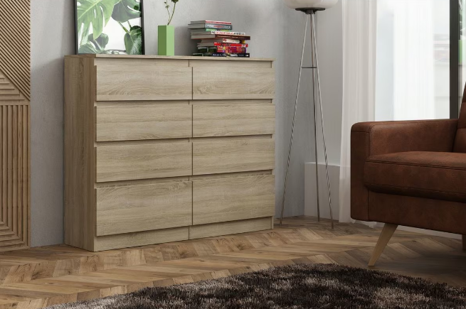 Comoda cu 8 sertare, 120x100x33 cm, stejar sonoma, pentru hol, living, dormitor, birou, Bortis Impex [4]