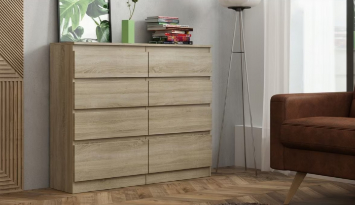 Comoda cu 8 sertare, 120x100x33 cm, stejar sonoma, pentru hol, living, dormitor, birou, Bortis Impex [10]