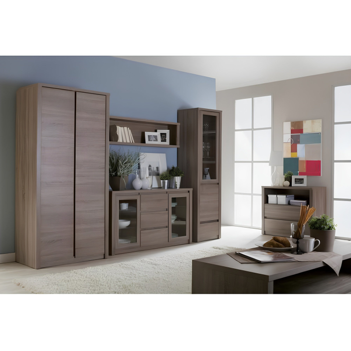 Comodă cu două uşi din sticlă şi trei sertare, stejar lefkas închis, MONTANA K2D [2]