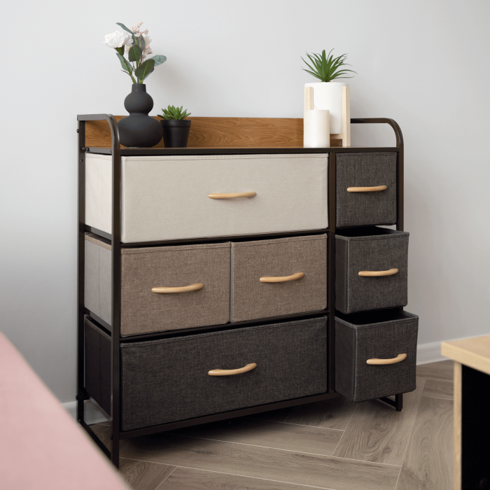 Comodă cu sertare din material textil, bej/maro deschis/maro închis, HAZEL TYP 3 [22]