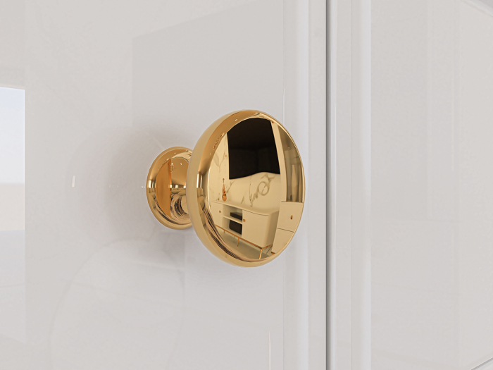 Comoda de lux, alb/mdf alb lucios/auriu, 3 sertare si 1 usa, inchidere silentioasa/usi -sertare, 120 cm lungime, canturi abs, usi si sertare cu amortizare, lucios/ picioare , butoni auriu [6]