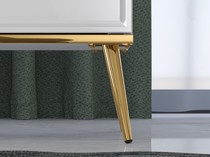 Comoda de lux, alb/mdf alb lucios/auriu, 3 sertare si 2 usi, inchidere silentioasa/usi -sertare, 160 cm lungime, canturi abs, usi si sertare cu amortizare, lucios/ picioare , butoni auriu , pentru dor [7]
