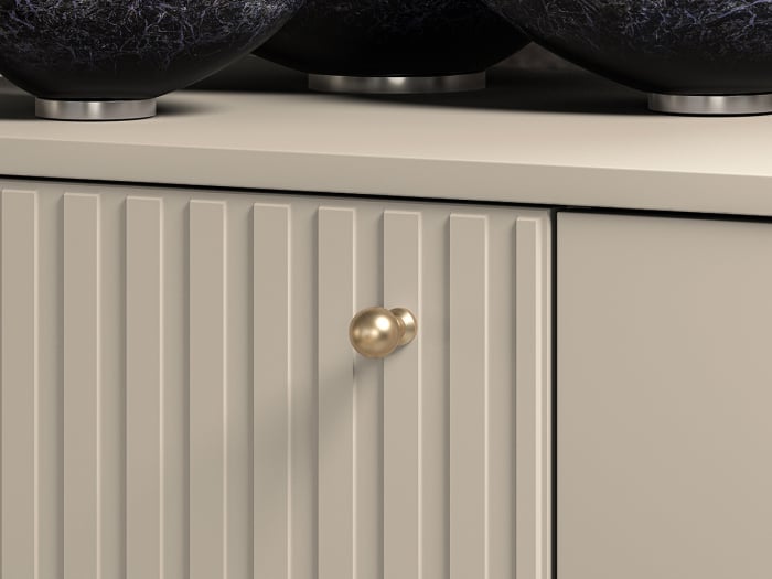 Comoda living /dormitor/hol cu 3 sertare si 1 usa , casmir/mdf casmir cu model , 120x85x40 cm, canturi abs, cu rafturi, picioare negre/butoni auriu [3]