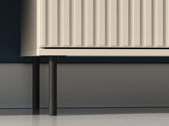 Comoda living /dormitor/hol cu 3 sertare si 2 usi , casmir/mdf casmir cu model , 160x85x40 cm, canturi abs, cu rafturi, picioare negre/butoni auriu [5]