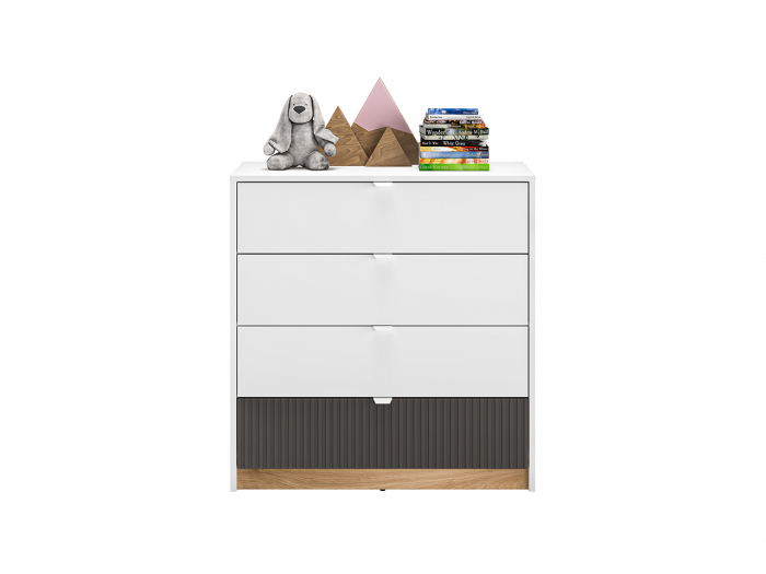 Comoda living /dormitor/hol cu 4 sertare, alb/mdf grafit/stejar, 82x86x40 cm, canturi abs [6]