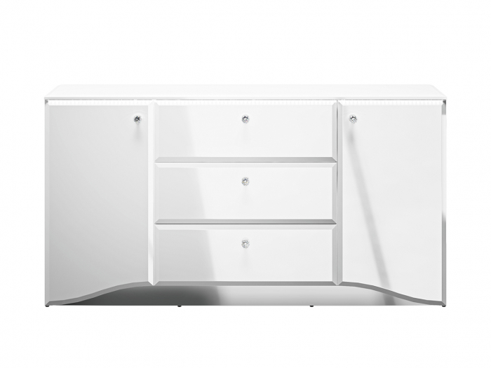 Comoda lux, mdf alb lucios/ pal alb, 3 sertare si 2 usi, lumina led sub capac, 160cm lungime x 41 cm adancime x 85 cm inaltime, [10]