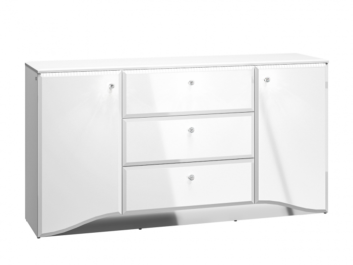 Comoda lux, mdf alb lucios/ pal alb, 3 sertare si 2 usi, lumina led sub capac, 160cm lungime x 41 cm adancime x 85 cm inaltime, [12]