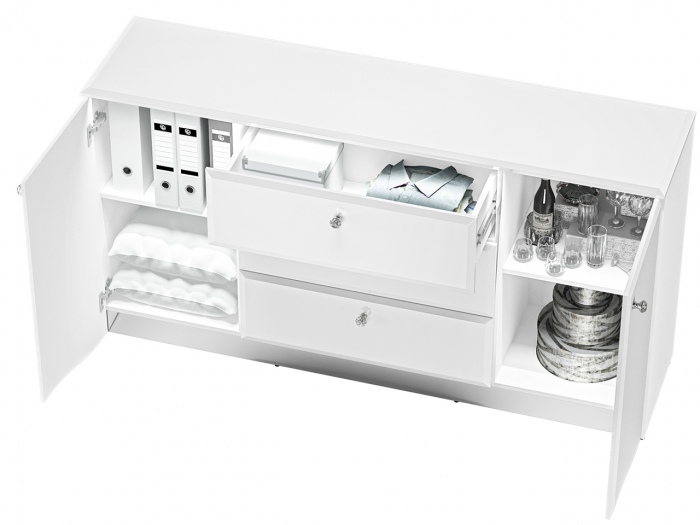 Comoda lux, mdf alb lucios/ pal alb, 3 sertare si 2 usi, lumina led sub capac, 160cm lungime x 41 cm adancime x 85 cm inaltime, [3]