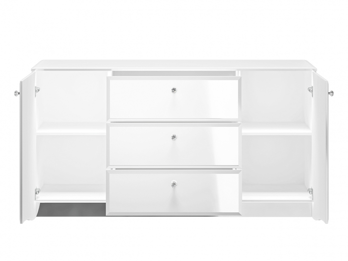 Comoda lux, mdf alb lucios/ pal alb, 3 sertare si 2 usi, lumina led sub capac, 160cm lungime x 41 cm adancime x 85 cm inaltime, [9]