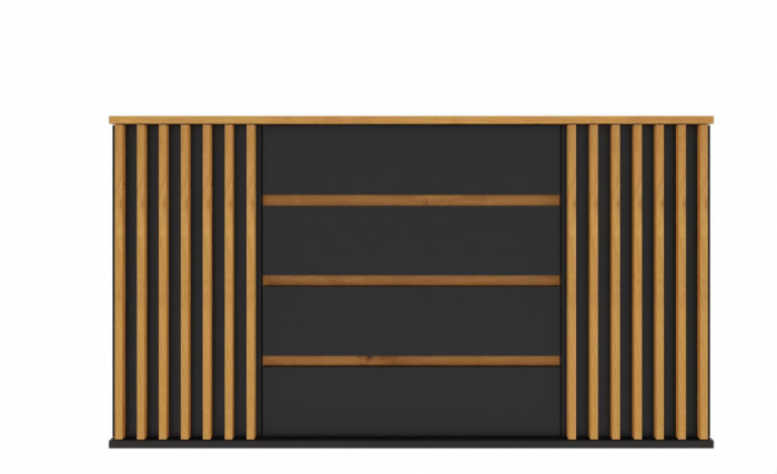Comoda moderna cu 2 usi si 4 sertare, model riflaj, negru/stejar artisan, 160x88x44 cm, Bortis impex [4]