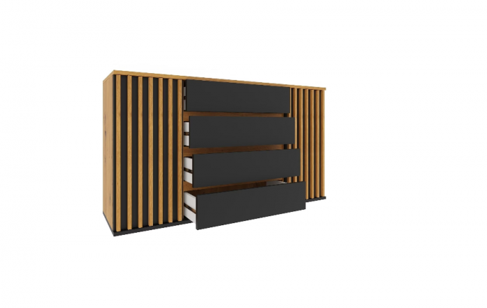 Comoda moderna cu 2 usi si 4 sertare, model riflaj, negru/stejar artisan, 160x88x44 cm, Bortis impex [2]