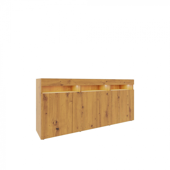 Comoda moderna cu 4 usi, stejar artisan, 175x80x40cm, fara led, pentru living, hol, dormitor, birou, Bortis Impex [4]