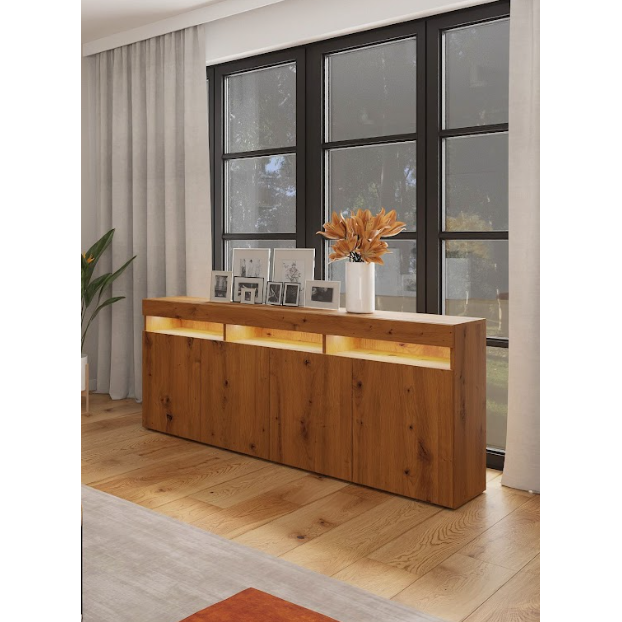 Comoda moderna cu 4 usi, stejar artisan, 175x80x40cm, fara led, pentru living, hol, dormitor, birou, Bortis Impex [2]