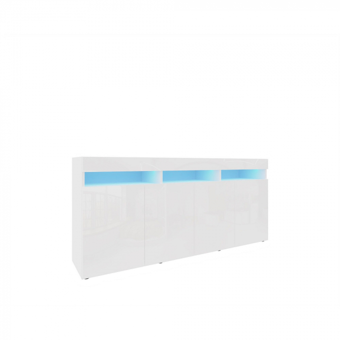 Comoda moderna cu 4 usi, usile alb lucios/alb mat, 175x80x40cm, fara led, pentru living, hol, dormitor, birou, Bortis Impex [2]