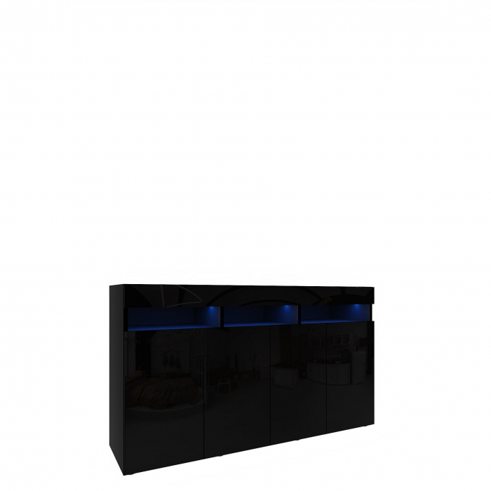 Comoda moderna cu 4 usi, usile negru lucios/negru mat, 175x80x40cm, fara led, pentru living, hol, dormitor, birou, Bortis Impex [5]