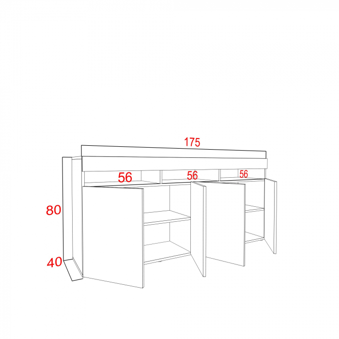 Comoda moderna cu 4 usi, usile negru lucios/negru mat, 175x80x40cm, fara led, pentru living, hol, dormitor, birou, Bortis Impex [3]