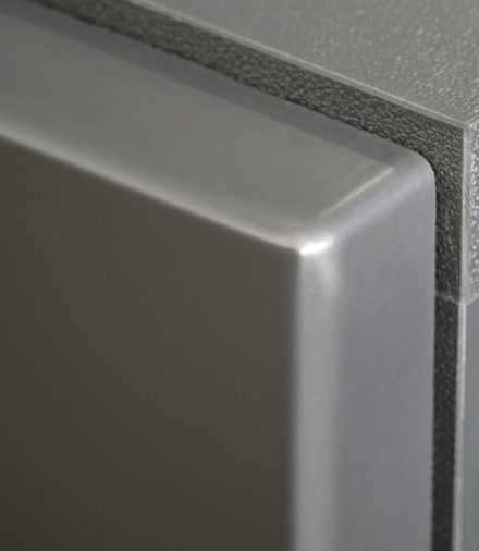 Comoda moderna, push open,  120x77x40 cm, gri antracit cu stejar artisan, cu led , cu 3 usi, vitrina sticla securizata, si spatiu gol, Bortis [7]