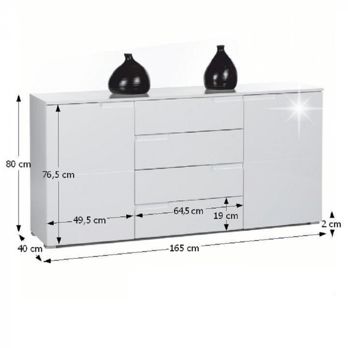 Comoda spatioasa cu sertare si usi frezate, din mdf superlucios alb, 165 cm , Bortis [2]