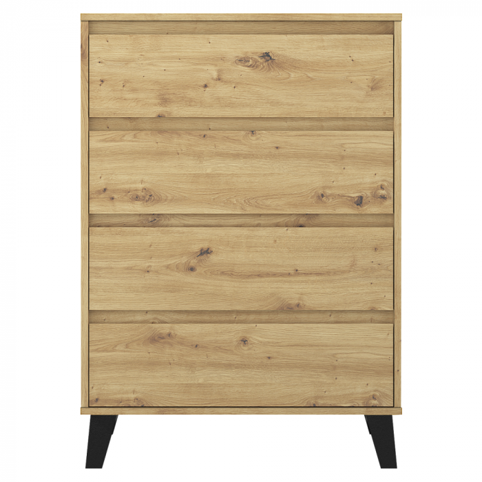 Comodă 4 sertare , 70 cm lungime x38,8 cm adancime x 99,4 cm, pal stejar artisan/picioare negre ,canturi abs, fara manere [3]