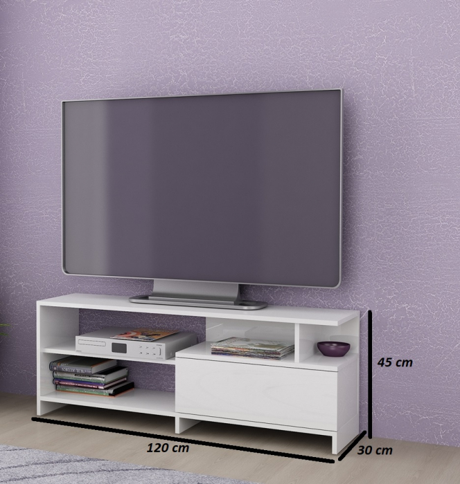Comoda tv, alb lucios, 120x45x30 cm [2]