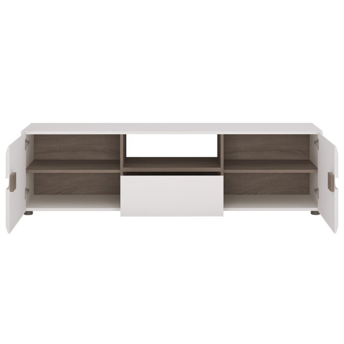 Comodă TV albă strălucitoare HG/stejar sonoma închis, LYNATET TYP 50 [3]