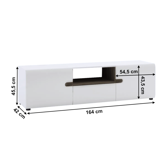 Comodă TV albă strălucitoare HG/stejar sonoma închis, LYNATET TYP 50 [2]