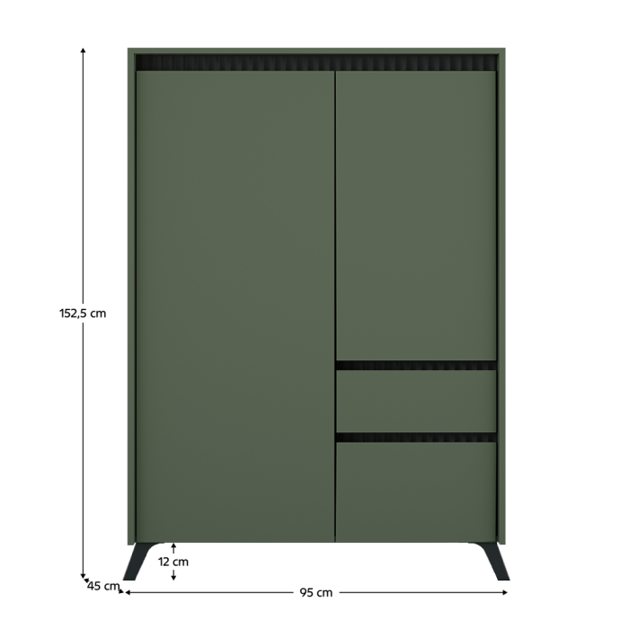 Comodă, verde smoke/negru, LONGY REG2D1S1K [2]