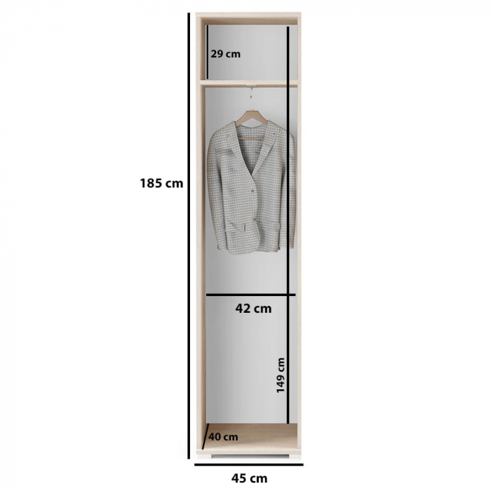 Cuier hol modern ,95 cm lungime, cu dulap haine -oglinda, pantofar si panouri tapitate stofa maro/ stejar artisan cu negru , Bortis [6]