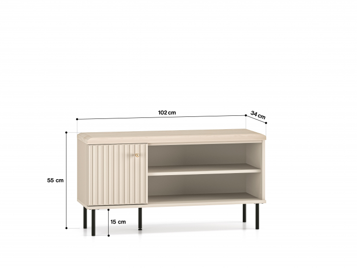 Cuier hol-pantofar/mobilier hol, casmir crem bej, 102 cm lungime, model riflaj , 10 agatatori, picioare negre, [4]