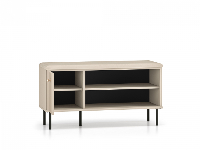 Cuier hol-pantofar/mobilier hol, casmir crem bej, 102 cm lungime, model riflaj , 10 agatatori, picioare negre, [3]
