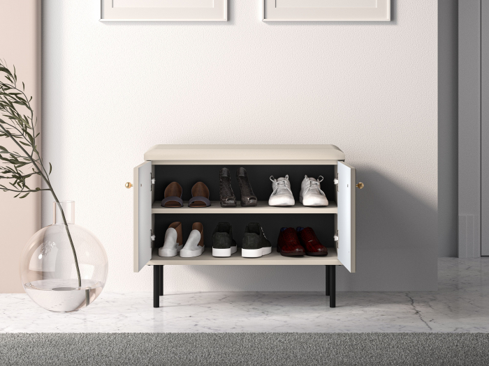 Cuier hol-pantofar/mobilier hol, casmir crem bej, 68 cm lungime, model riflaj , 7 agatatori, picioare negre, - Bortis Impex [4]