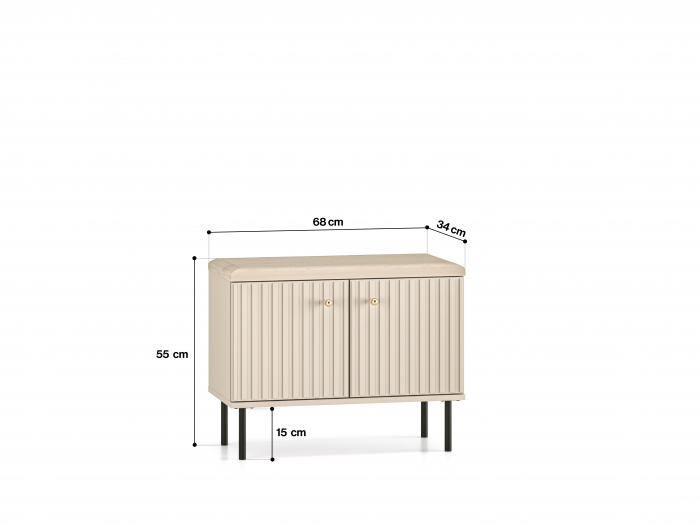 Cuier hol-pantofar/mobilier hol, casmir crem bej, 68 cm lungime, model riflaj , 7 agatatori, picioare negre, - Bortis Impex [3]