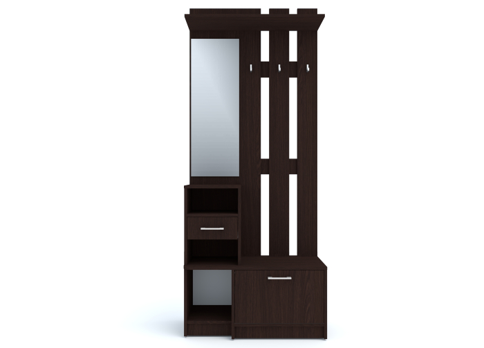 Cuier pentru Hol cu oglindă, pantofar și sertar, Wenge, 80 cm lungime  x 35 cm adancime x 195,5 cm, mobilier intrare modern [4]