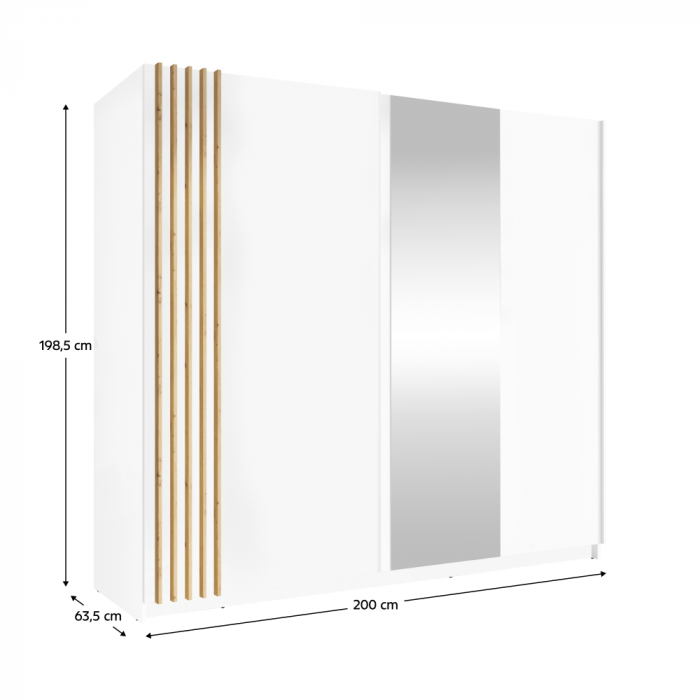 Dulap dresing cu usi si oglinda , 200 cm lungime x 63.5 cm adancime x 200 cm inaltime ,stejar artisan/alb [2]