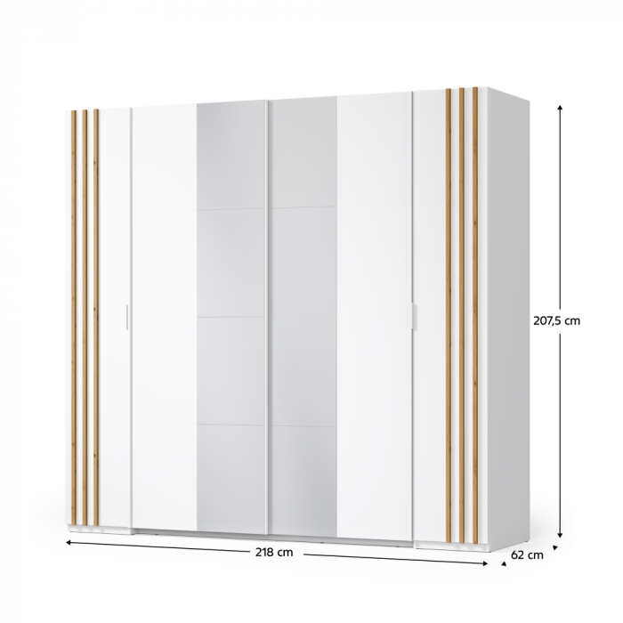 Dulap dresing cu usi si oglinda , 218 cm lungime x 62 cm adancime x 207.5 cm inaltime ,stejar artisan/alb [5]
