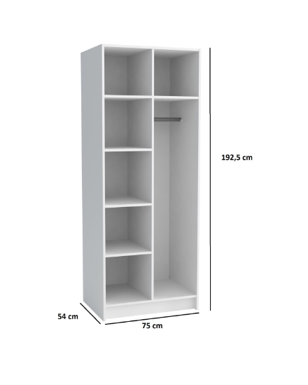Dulap cu 2 usi, 6 rafturi si bara de umerase, alb, 192,5x75 cm lungime x54 cm adancime, pentru orice tip de incapere [4]