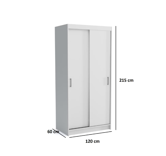 Dulap cu 2 usi glisante, 6 rafturi si bara pentru umerase, alb, 120x215x60 cm [3]