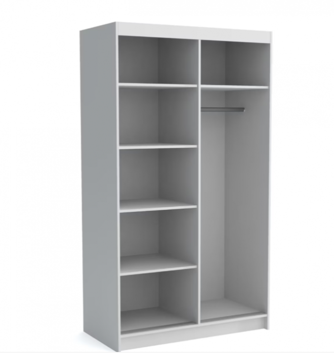 Dulap cu 2 usi glisante, 6 rafturi si bara pentru umerase, alb, 120x215x60 cm, Bortis Impex [3]