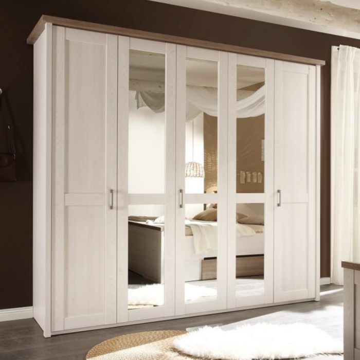 Dulap cu 5 uşi, PAL melaminat, pin alb/stejar sonoma trufă, LUMERĂ [4]