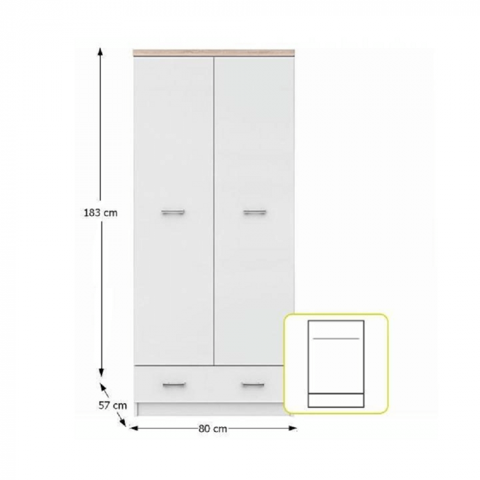 Dulap cu două uşi 2D1S, alb/stejar sonoma, TOPTY [3]