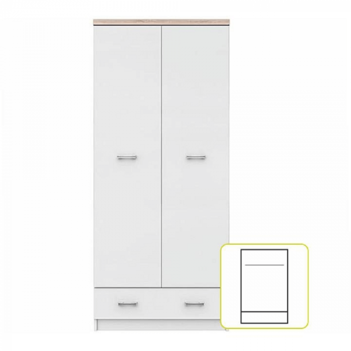 Dulap cu două uşi 2D1S, alb/stejar sonoma, TOPTY [4]