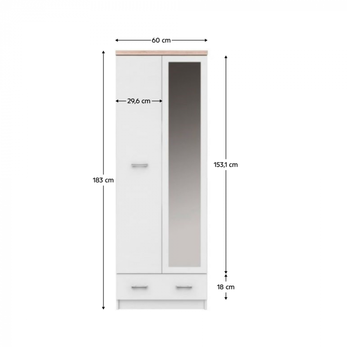 Dulap cu oglindă 2D1S/60, alb / stejar Sonoma, TOPTY TYP 37 [2]