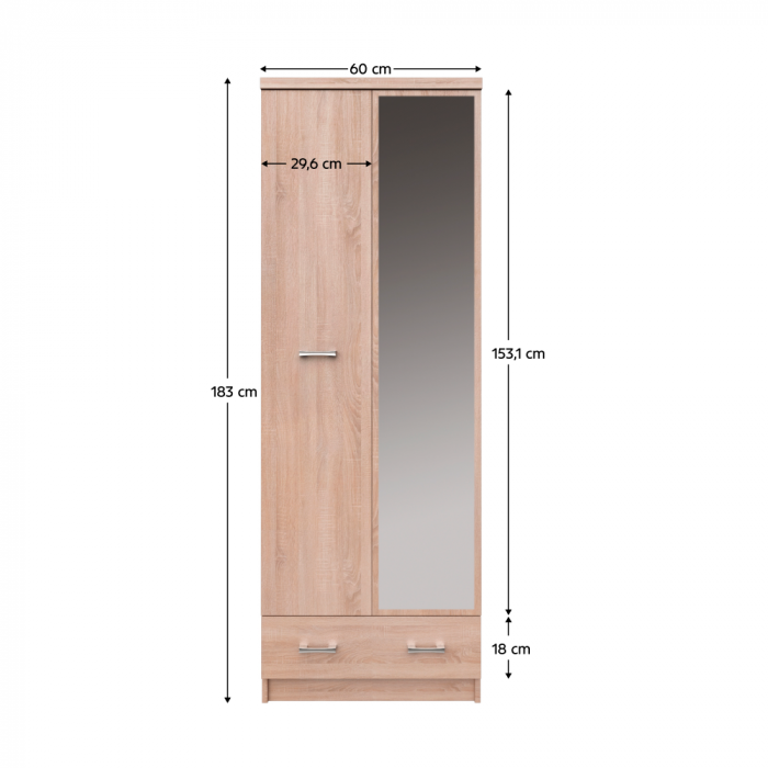 Dulap cu oglindă 2D1S/60, stejar Sonoma, TOPTY TIP 38 [3]