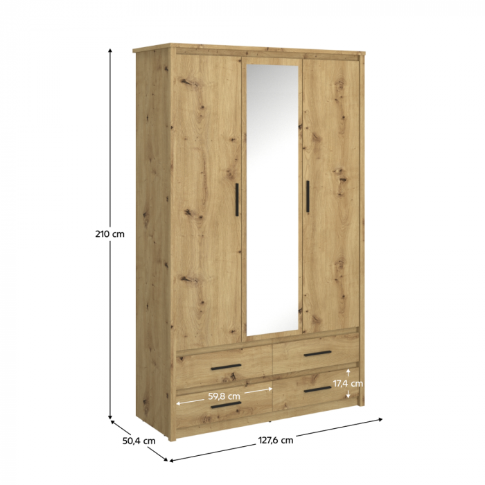 Dulap cu oglindă 3D4S, stejar Artisan, AIRON [3]