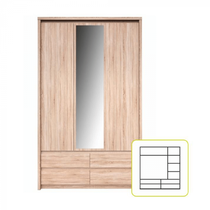 Dulap cu oglindă 3D4S, stejar sonoma, NORTY TYP 1 [4]