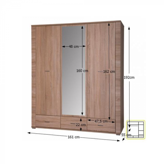 Dulap cu oglindă tip 2, stejar sonoma, GRAND [4]