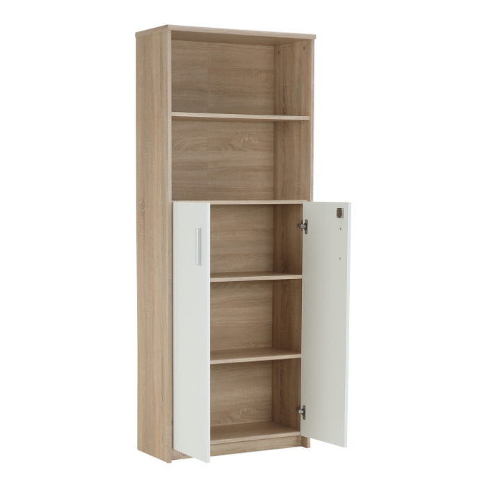 Dulap cu rafturi , stejar sonoma/alb ,usi cu blocare,  biblioraft, 72.5 cm lungime - Bortis Impex [5]