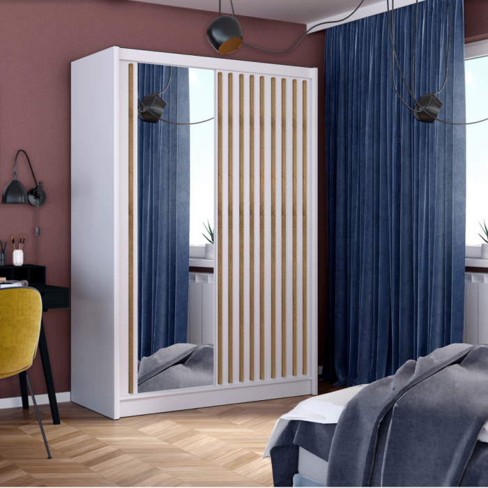 Dulap cu uşi glisante, alb / stejar craft, 150x215 cm, LADDER [3]