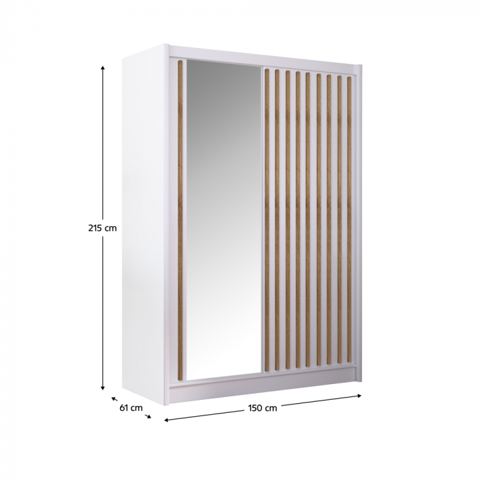 Dulap cu uşi glisante, alb / stejar craft, 150x215 cm, LADDER [4]