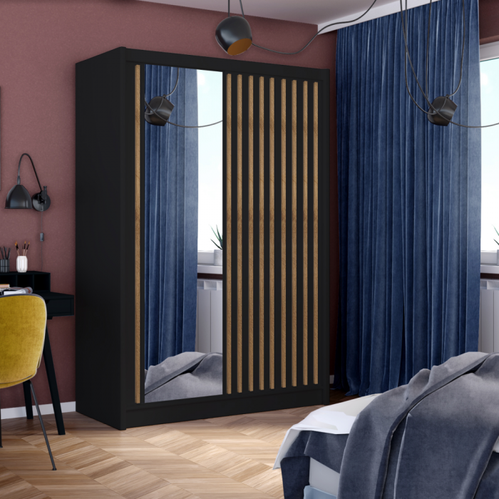 Dulap cu uşi glisante, negru / stejar craft, 150x215 cm, LADDER [3]